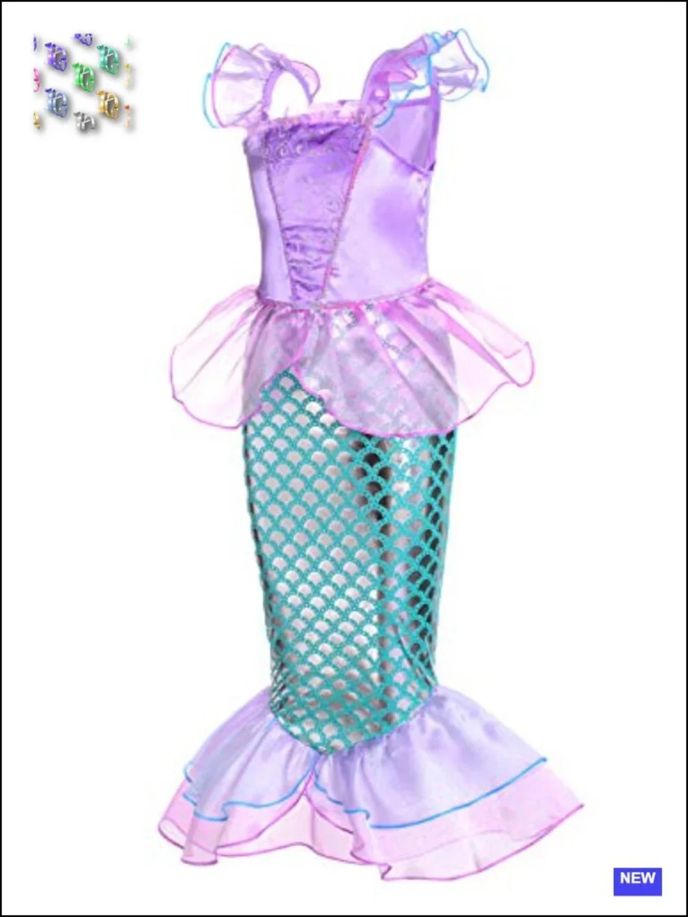 Little Mermaid Girls Costume Dress Wig Crown Wand Halloween Cosplay